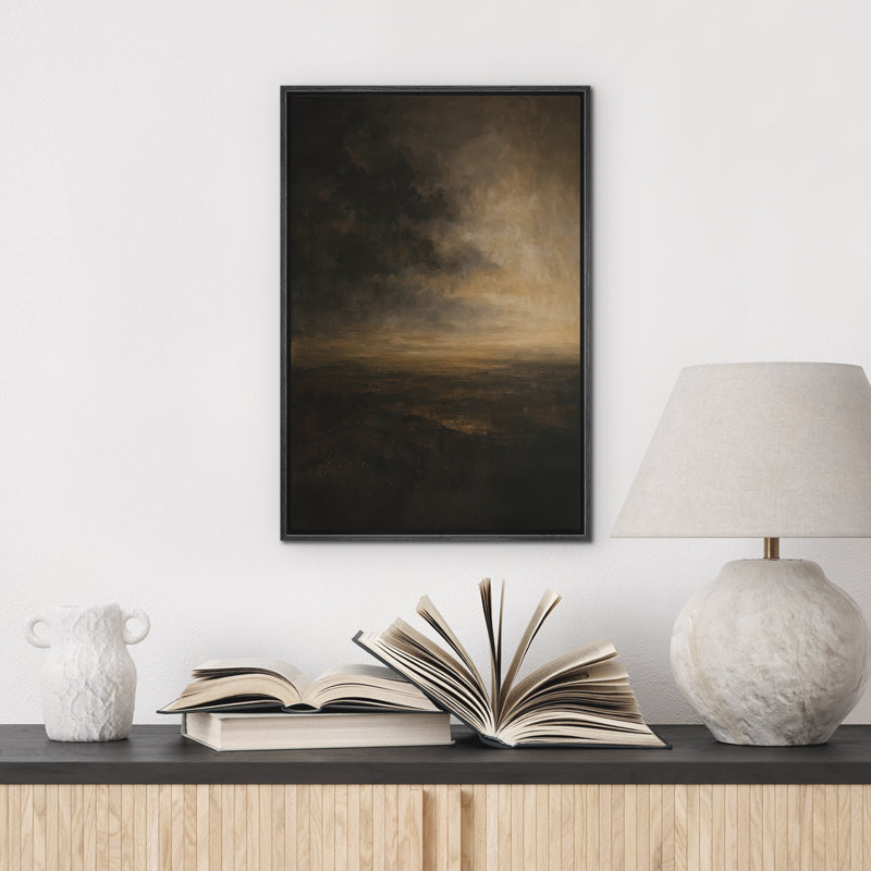 Reproduction de paysage abstrait encadrée d'art mural sur toile pour un décor moderne, Noir, H 24 po x l 16 po