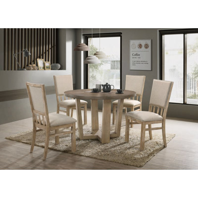 5 Piece 47" Wide Contemporary Round Dining Table Set With Fabric Chairs