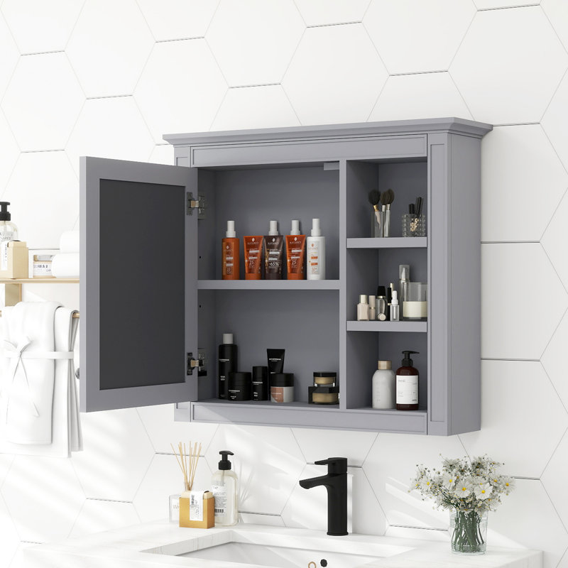 Rangement mural pour salle de bain 30 po x 28 po avec miroir, beaucoup d'espace, charnières, miroir d'armoire gris - 28 po, matériaux, finition, intimité dissimulée