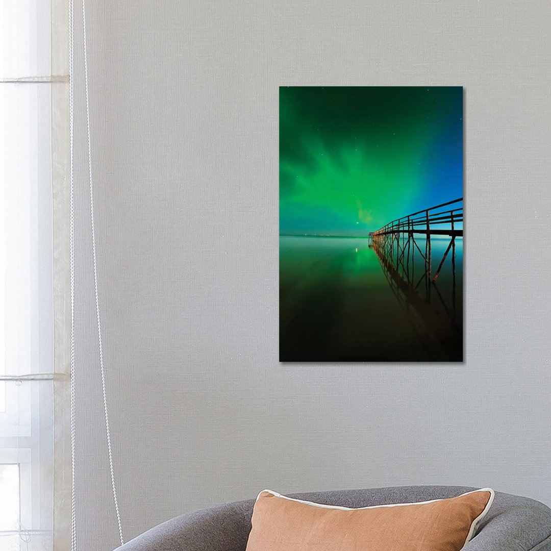 Canada, Manitoba, Winnipeg. Northern Lights Reflected in Lake Winnipeg by Jaynes Gallery - Wrapped Canvas Photograph