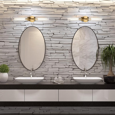 Mercer41 Modern Dual-Light Bathroom Vanity Sconce With Knurled Texture And Clear Glass Tube, Gold Wall Mounted Lighting Fixture For Living Room, Bedroom, Hallw
