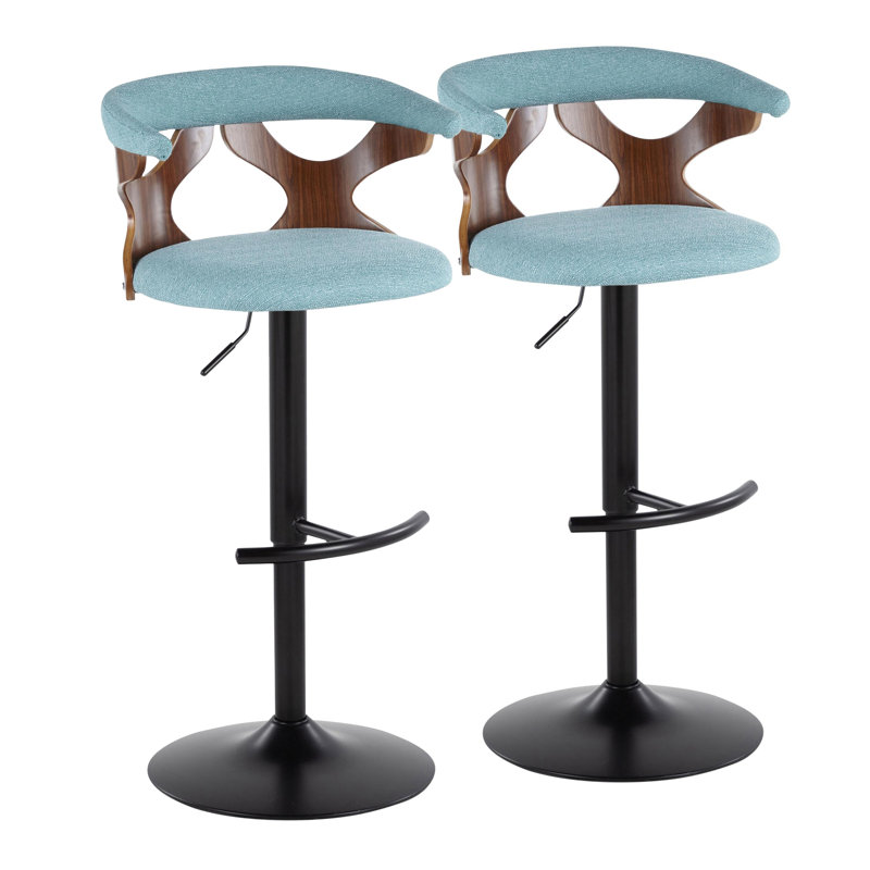 Light Blue Adjustable Swivel Barstool with Wood and Metal Frame