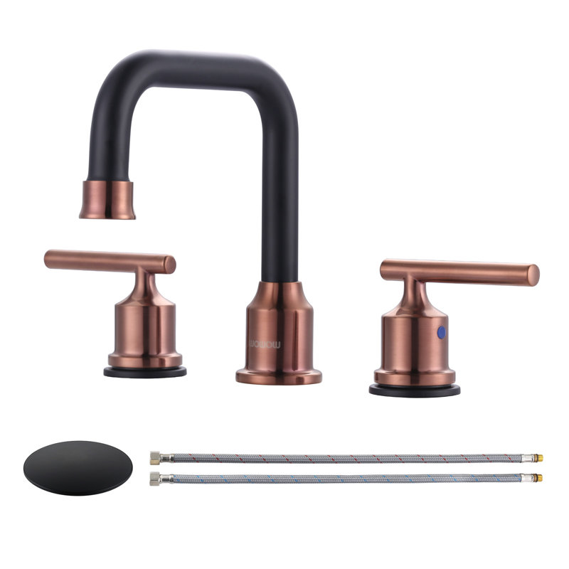 2-handle Bathroom Faucet with Drain Assembly, Black/Rose Gold