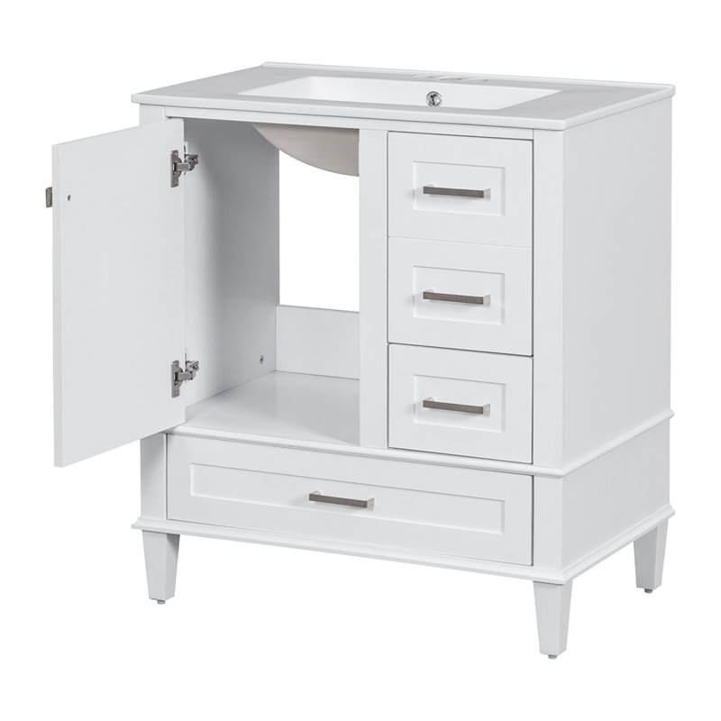 Meuble-lavabo simple 30 po avec comptoir en céramique Fidellia, Blanc