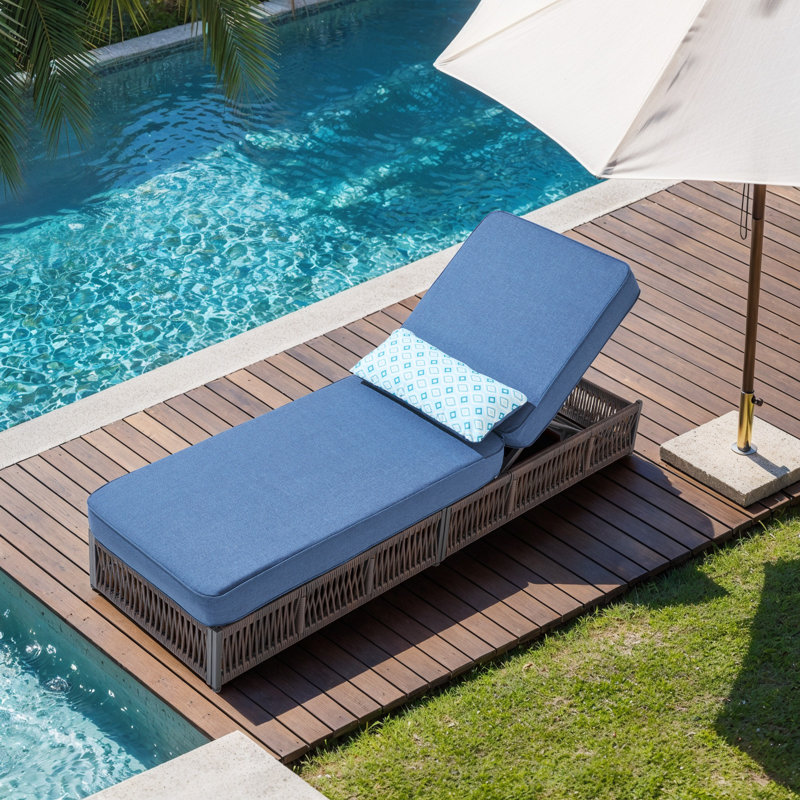 Pecofarm All-Weather Wicker Rattan Outdoor Chaise Lounge With 5" Thick Cushion, 5-Position Adjustable Patio Recliner, Blue