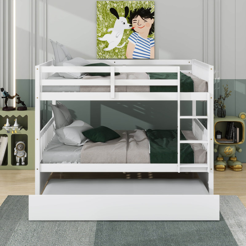 Full Over Full Rubber Wood Bunk Bed With Trundle