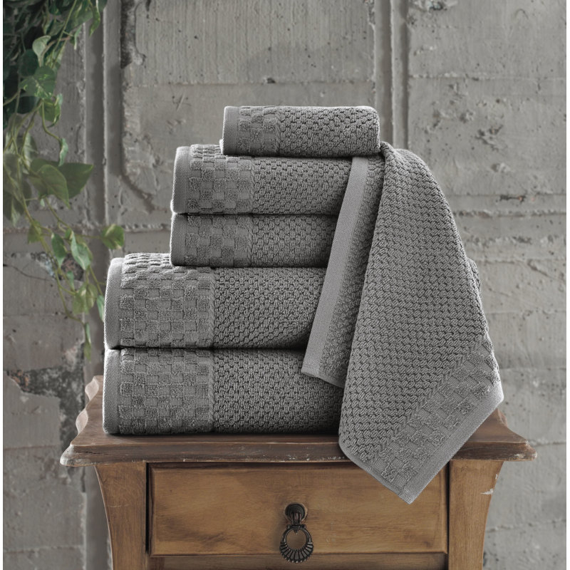 Deacon 100% Cotton Plush Jacquard Mulit-Size Set, Dark Gray
