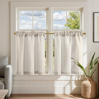 Linen Rod Pocket  Light Filtering Striped Kitchen Cafe Curtains Curtains