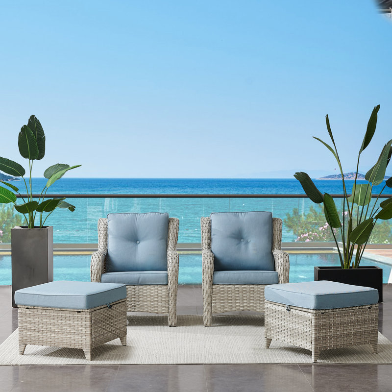 Bonia Outdoor Lounge Chair with Ottoman, Light Gray Frame/Baby Blue Cushion