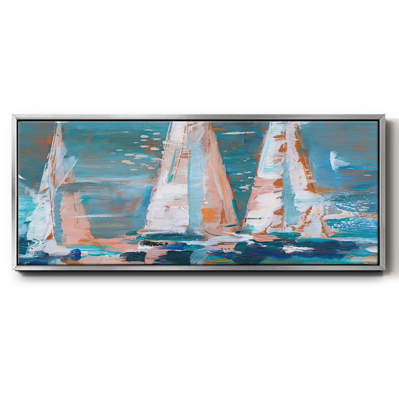 Toile encadrée Pop Regatta II - prête à être accrochée, H 24 po x l 60 po x P 1,5 po, Toile argentée avec cadre flottant