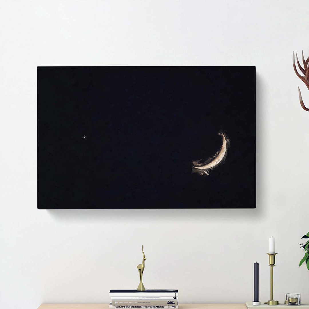 Crescent Moon & Planet Venus in Abstract - Wrapped Canvas
