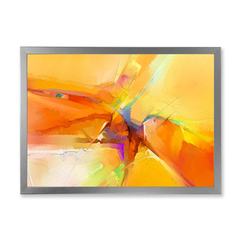Impression de tempête jaune et orange - reproduction sur toile flottante, Cadre photo argenté, H 16 po x l 32 po x P 1 po