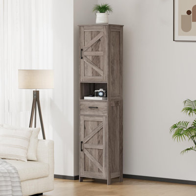 67"" H Tall Bathroom Storage Cabinet With 2 Barn Doors And 1 Drawer,Narrow Storage Unit, Adjustable Shelves,Floor Cabinet For Bathroom, Living Room, En -  One Allium Way®, 1E811C6B545341A2A2329A79FD504305