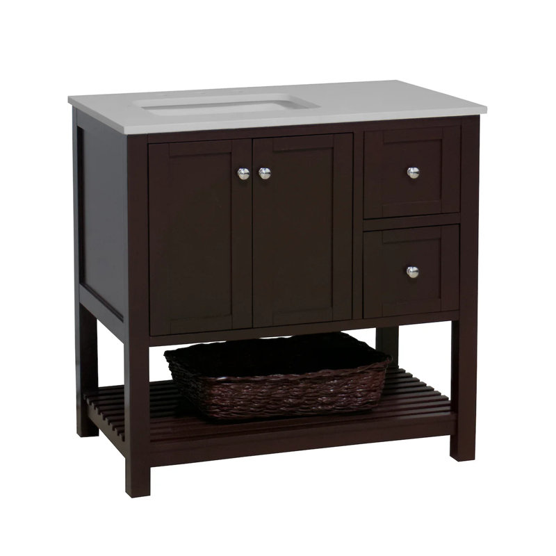Binne 36'' Single Bathroom Vanity with Top, Chocolate, Quartz