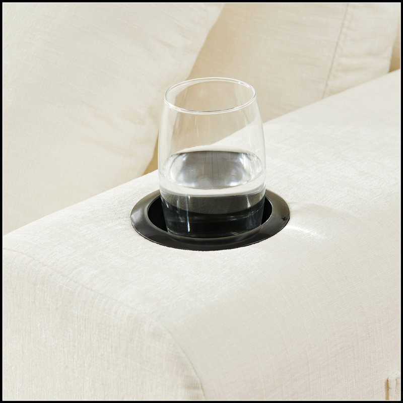 Canapé modulaire en chenille moderne avec méridienne et porte-gobelets pour un salon confortable et peu encombrant