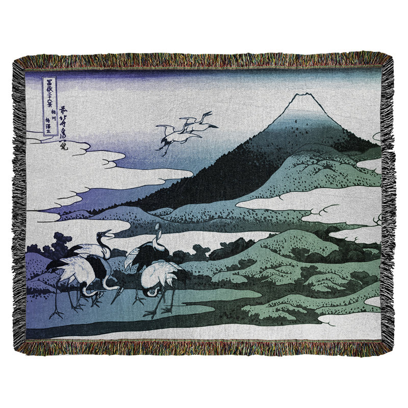 Jeté en coton pour grues japonaises lourdes, Bleu/noir/vert