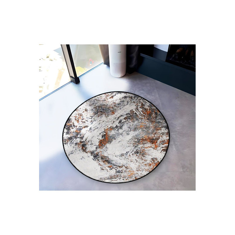 Tapis décoratif rond rond gris et orange, Sous-tapis rond 3 pi 11 po inclus