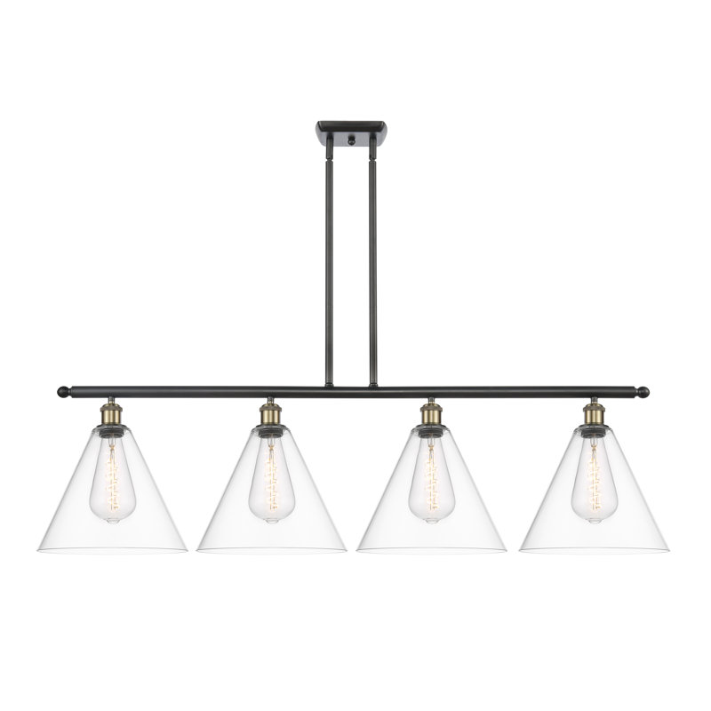 Luminaire suspendu linéaire à 4 lumières pour îlot de cuisine Allan-John, H 47,25 po x l 50,25 po x P 12 po, Transparent