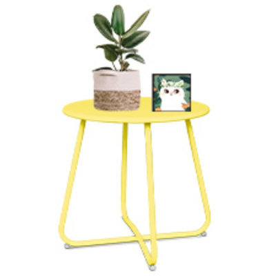 Petite table d'appoint ronde jaune, table de bout en métal résistante aux intempéries pour patio, cour, balcon, jardin, porche et intérieur