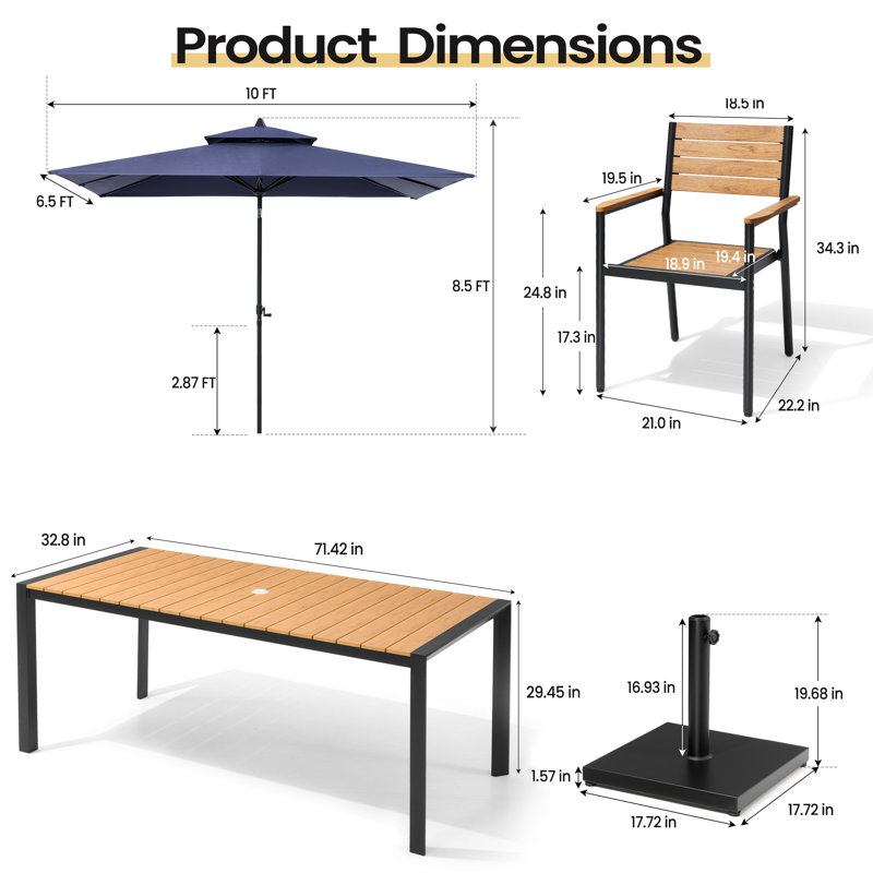 Plastic Patio Dining Set Umbrella Hole Included Table,, Marine, Brun