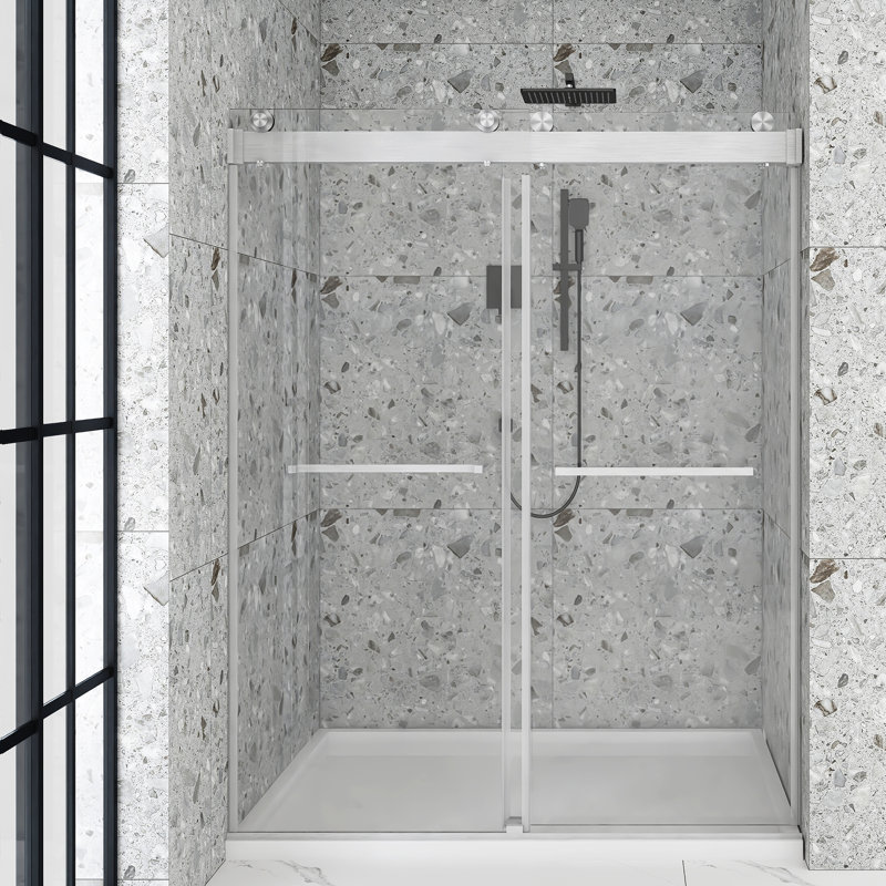 60" Frameless Sliding Glass Shower Door with Nickel Finish