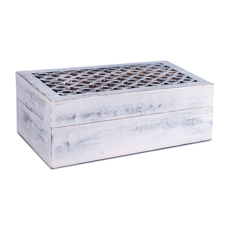 Boîte à bijoux en treillis, Blanc vieilli, H 4 po x l 10,5 po x P 7,5 po