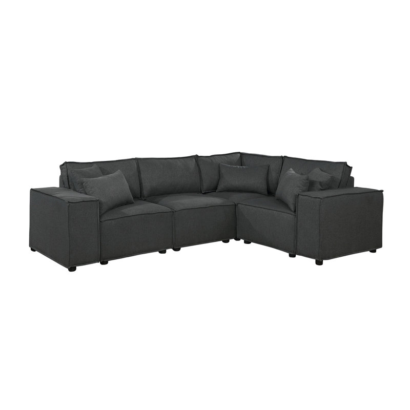 Canapé modulaire avec repose-pieds en lin gris foncé 99 po Melrose