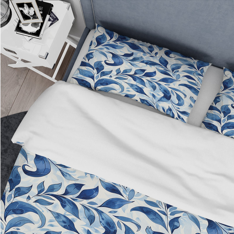 Ensemble de housse de couette bleu blanc floral Breeze II - Glam, Housse de couette très grand + 2 taies décorativ