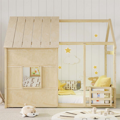 Lit House House avec lumière à DEL 7 couleurs et bibliothèque intégrée, idéal pour le confort des enfants et une conception ludique (matelas non inclus)
