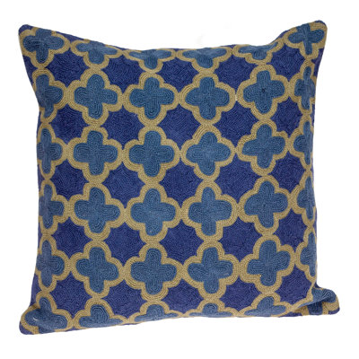 Parkland Collection Calix Blue Quatrefoil Embroidered 20" x 20" Cotton Decorative Throw Pillow