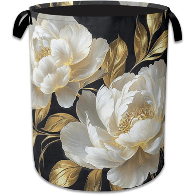 Flowers Laundry Hamper With Handle,Foldable Oxford Cloth Glitter Blooming Laundry Basket,Clothes Storage Basket For Laundry Room/Bedroom/Bathroom