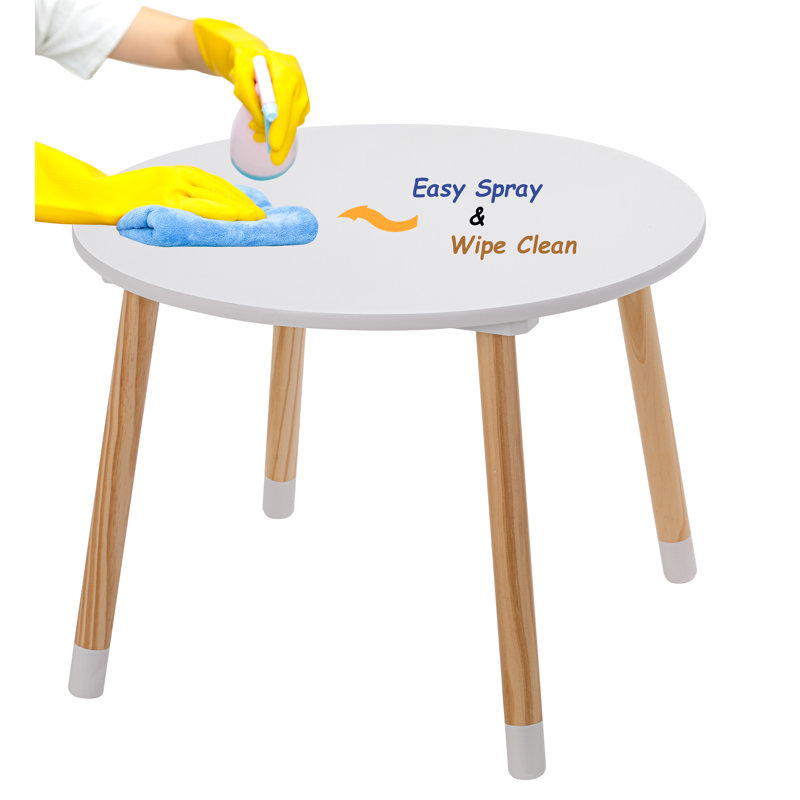 White Wooden Kids Round Table with Bear Chairs, 3-Piece Set