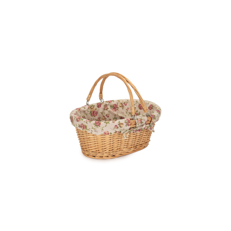 Swing Handle Wicker Shopping Basket with Garden Rose Lining, Medium