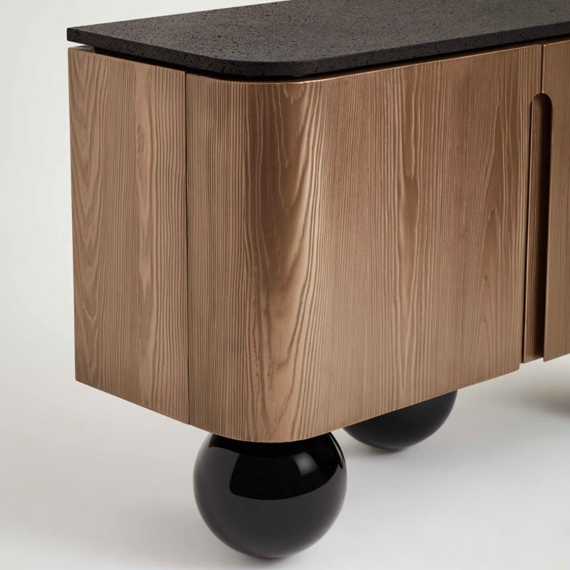 Armoire décorative avec pieds en bois massif, Black/Walnut