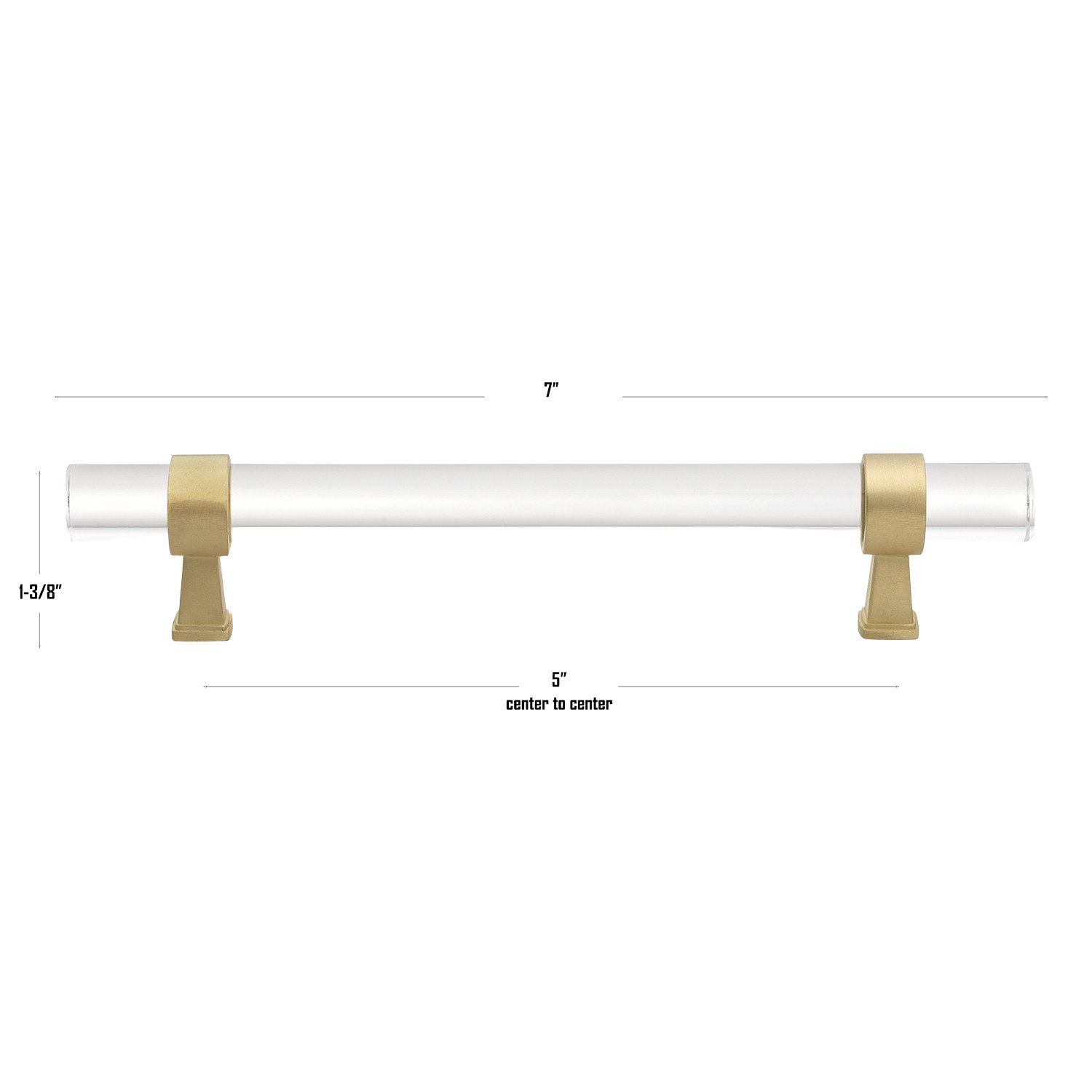 Acrylic Center Bar Cabinet Pull, Satin Gold, 5.0625"