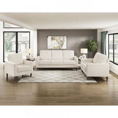 Ensemble de canapé moderne et moderne 3 pièces Canapé confortable Fauteuil en velours côtelé beige Coussin de salon en bois massif