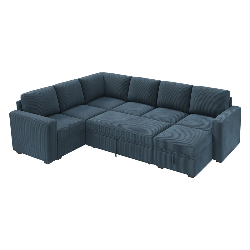 Canapé modulaire Hoelscher, Velours côtelé bleu