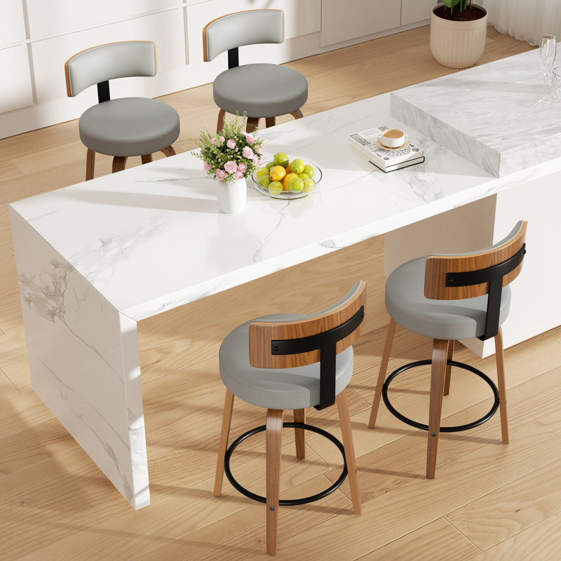 Chic Swivel Leather Upholstered Bar Stool For Ultimate Comfort And Style, 4, Light Gray