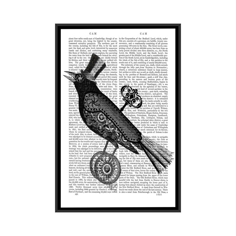 «Steampunk Crow», impression sur toile, H 26 po x l 18 po x P 1,5 po, Toile avec cadre noir, Pas de tapis