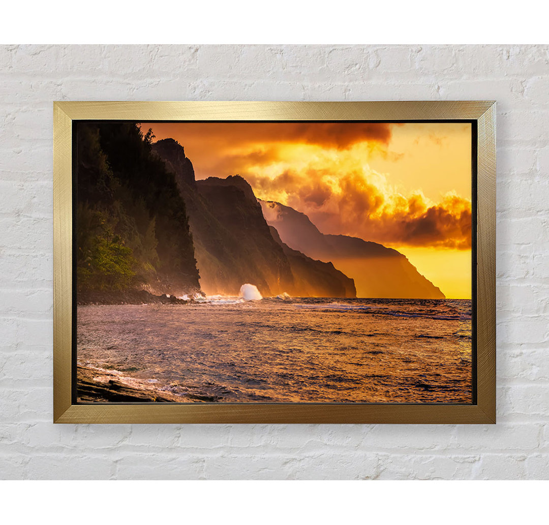 Cliff Sunset Crashing Ocean - Einzelner Bilderrahmen Kunstdrucke