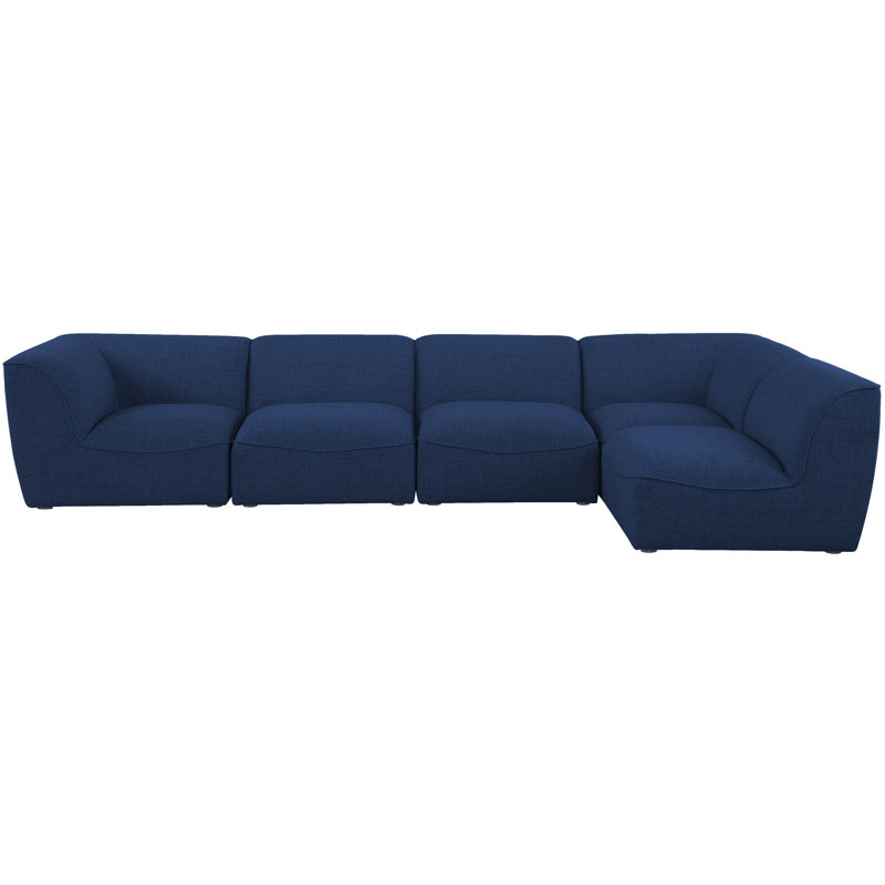 Canapé modulaire de coin Arens, Tissu texturé en lin bleu marine