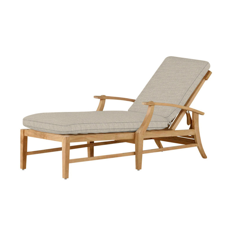 Croquet 66.5" Long Reclining Single Chaise with Cushions, Natural Teak, Dove Sunbrella® Linen, Welt