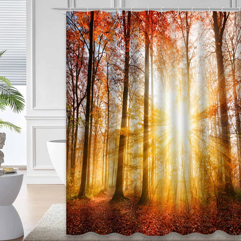 Rideau de douche avec 12 crochets Warm Autumn Sun Rays Trees, L 72 po x l 78 po