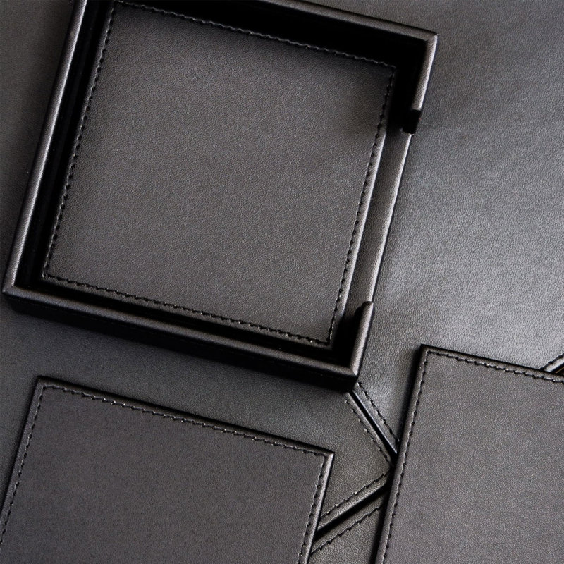 Ensemble sous-verre avec support 5 pièces, Noir