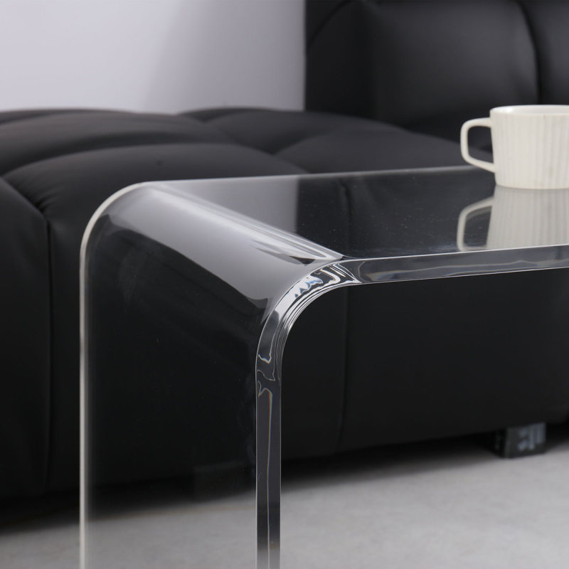 Table basse 39,25 "de long rectangulaire en acrylique avec cascade de 15 mm d'épaisseur, transparent