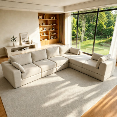 L Sectional Sofa Couch Set,Modular 130"U Shaped Floor Living Room Sofa Set With 4 Pillows