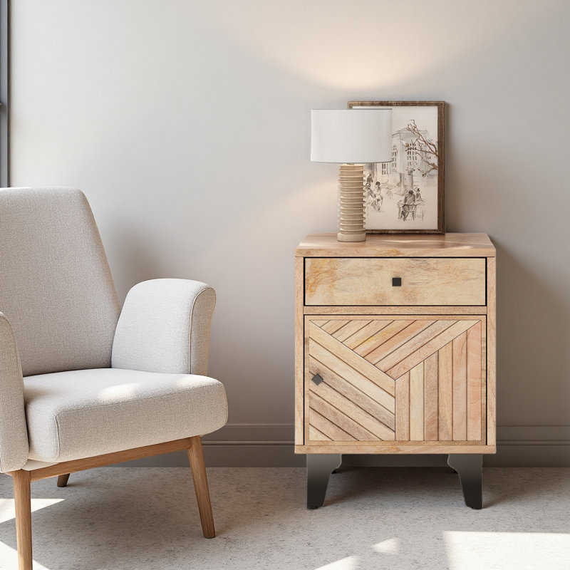 Table de chevet moderne en bois massif avec tiroir et armoire à une porte