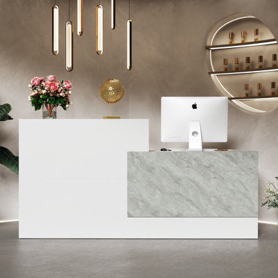 Modern White & Stone Pattern Reception Desk – Office Welcome Counter