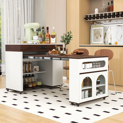 Versatile Extendable Kitchen Island Cart with Built-In Power Outlet, Ample Storage and Lockable Wheels