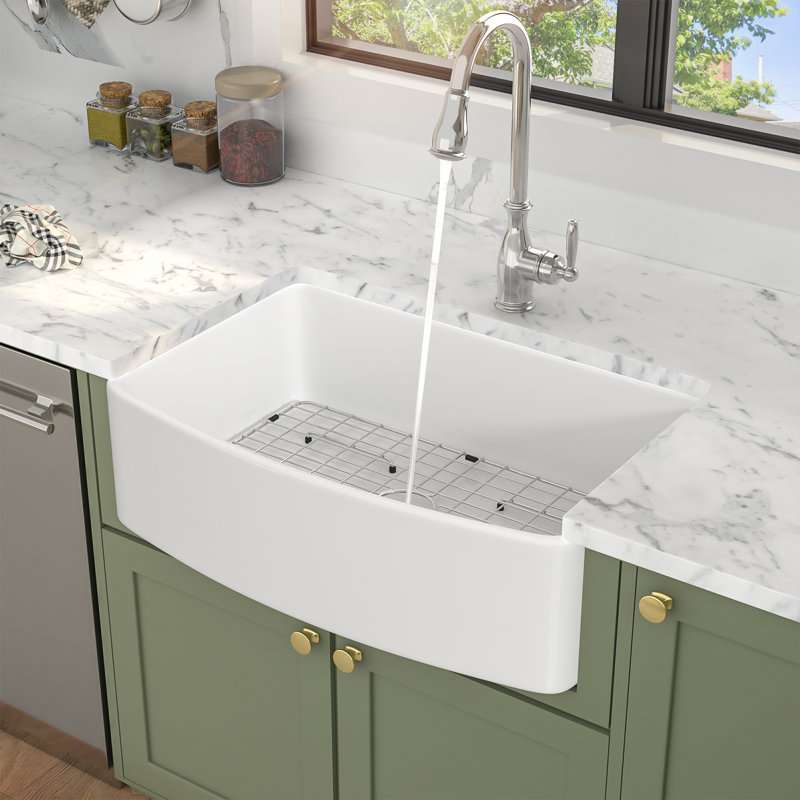 Évier de cuisine en porcelaine à tablier simple encastrable 33 po x L 19 po avec grille inférieure